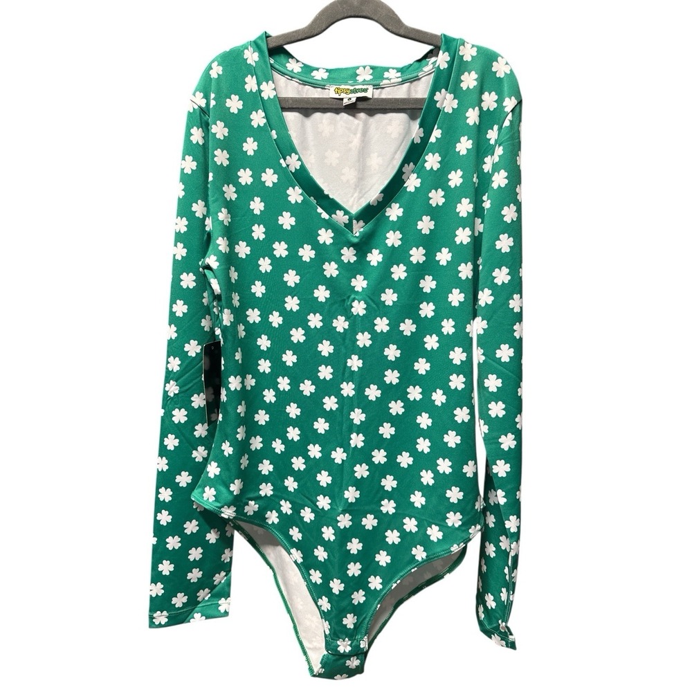Tipsy Elves St. Patrick's Day Shamrock Bodysuit‎ NWT V-Neck Long Sleeve Medium